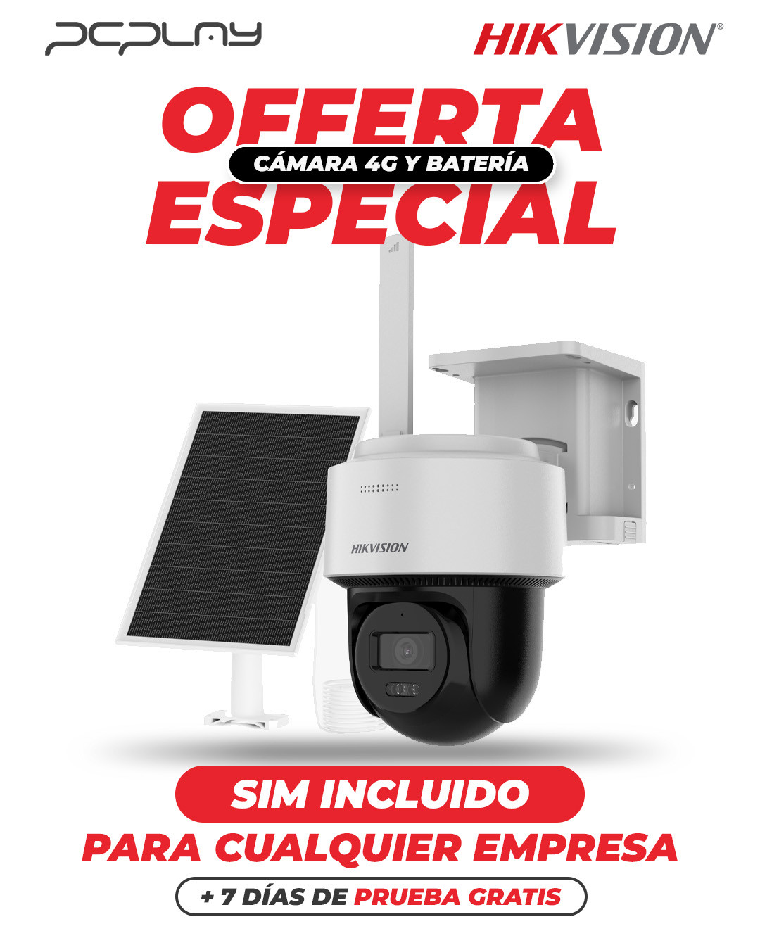 KIT "SP4" CAMARA HIKVISION PT 4G 2.8MM 4MP CON PANEL SOLAR DS-2CFSP4/4G AOV